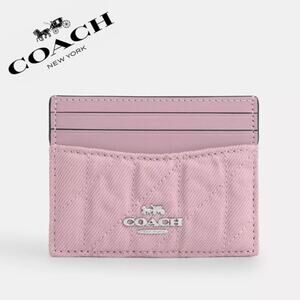 ❤️ Coach Slim Id Card Case quilted denim/Sv/Ballerina/Carnation